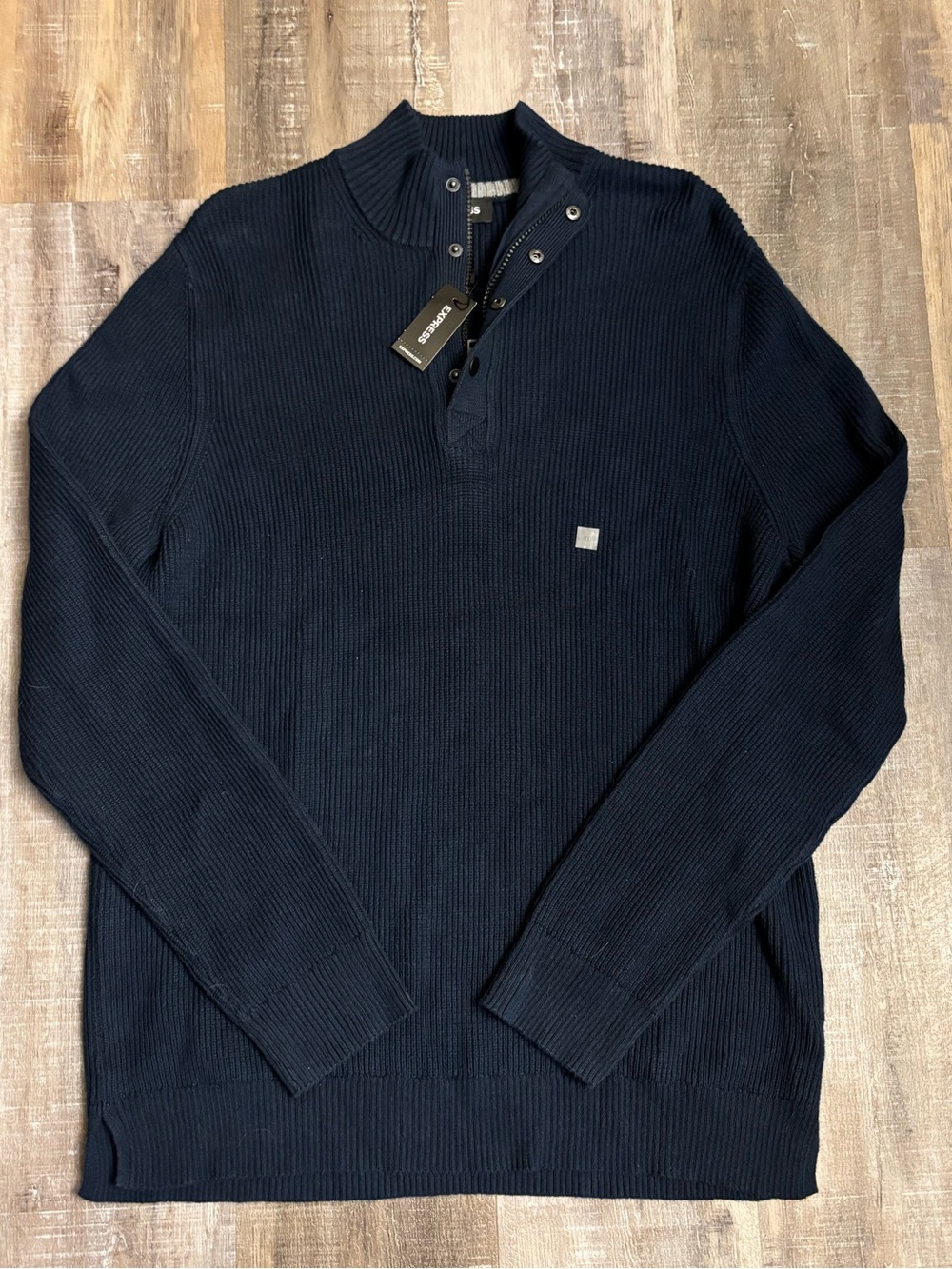 Express Mens Quarter Zip Ribbed Pullover Sweater XL Navy Blue Mock Neck NWT